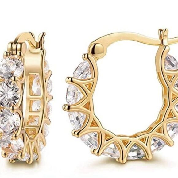 Elegant Gold Hoop CZ Diamond Earrings - Picture 1 of 5